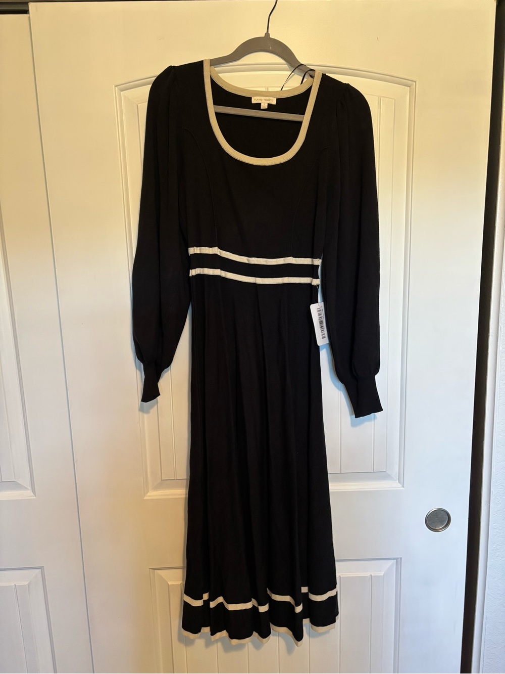 Baltic Born Black Midi Dress with Cream Trim
